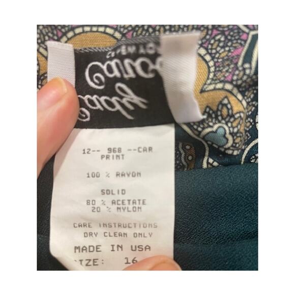 Vintage Lady Carol Dress Set Green Paisley Cardigan Belted Size 16 - Picture 9 of 14